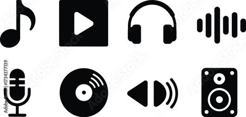 Collection of music and audio related icons , vector illustration of a set of music icons