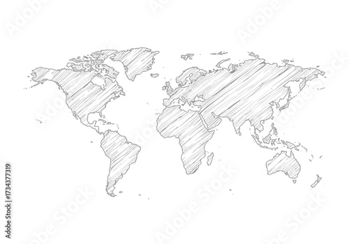 A sketchstyle grayandwhite world map illustration