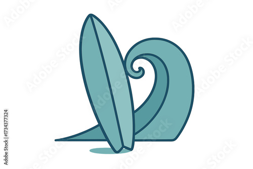 Vibrant blue surfboard leaning against a dynamic curling ocean wave, symbolizing summer adventures and beach lifestyle