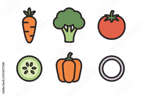Colorful fresh healthy vegetables and produce like carrot broccoli tomato cucumber pepper onion for diet and nutrition
