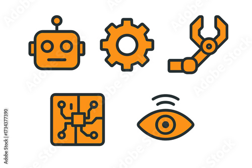 Collection of advanced technology elements for artificial intelligence, automation, and digital vision concepts
