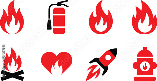 Fire and safety icons isolated on white background set of fire icons