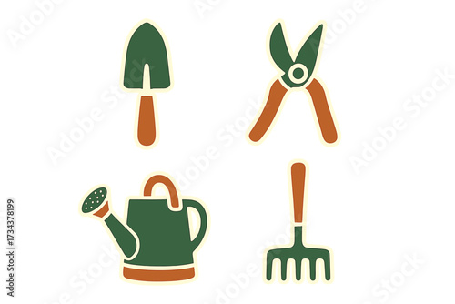 Essential Gardening Tools Collection with Shovel, Shears, Watering Can, Rake