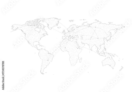 Wallpaper Mural A world map outlined in dots connected by dotted lines indicating connections Torontodigital.ca