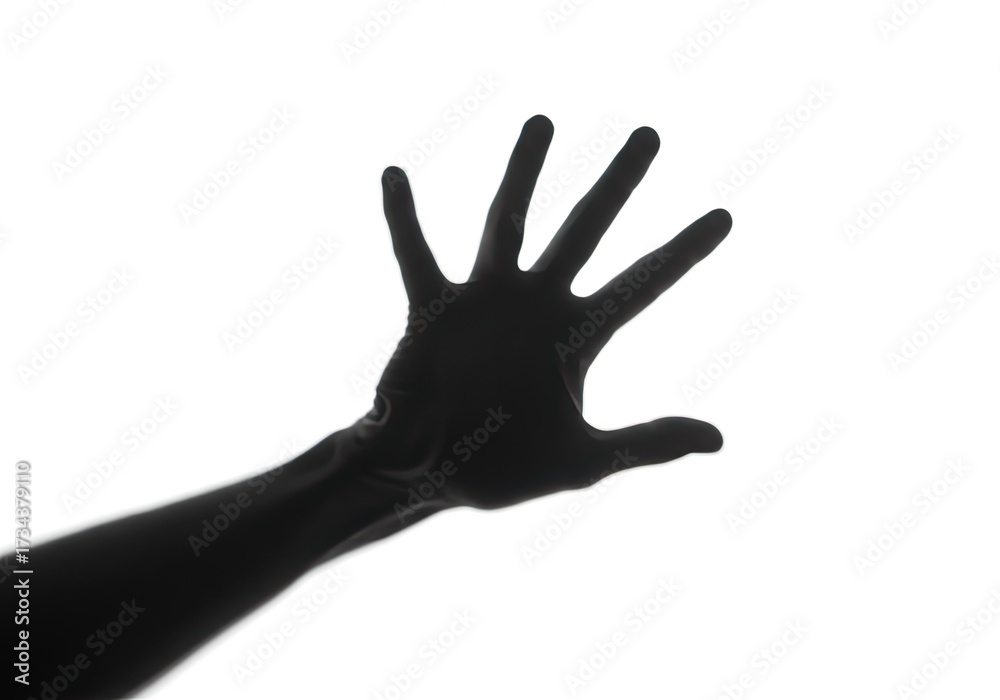 Fototapeta premium A complex shadow of a hand in a dynamic pose isolated on a white background 