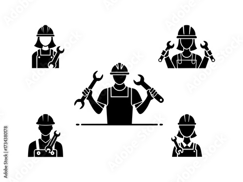 icon, vector, set, illustration, cartoon, symbol, sign, design, art, icons, silhouette, hat