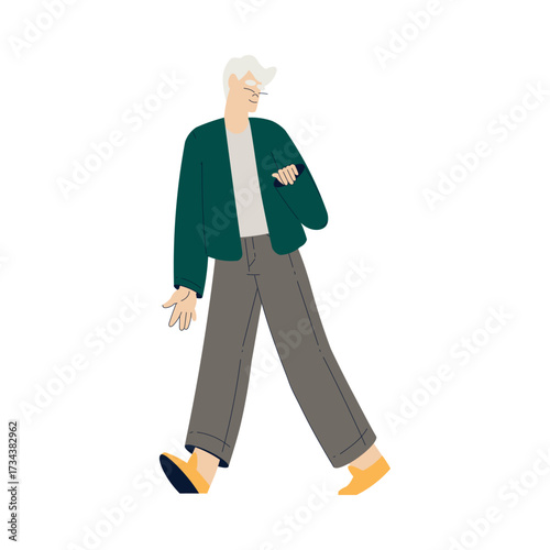 Happy Senior Man with Grey Hair and Smiling Face Vector Illustration