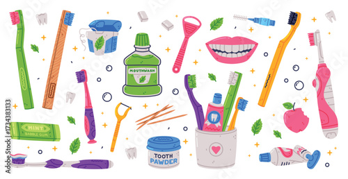 Oral Hygiene and Dental Object and Element Vector Set