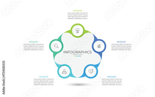 Infographic labels with icons and 5 options or steps. Suitable for process diagrams, presentations, workflow layouts, banners, flow charts, and infographics.