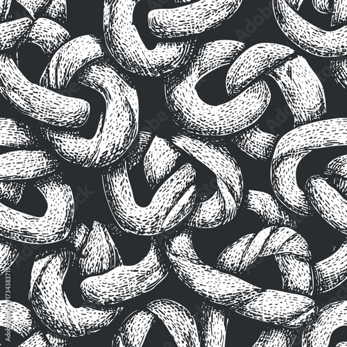 Hand-drawn illustration of interconnected chains and knots creating a textured pattern..