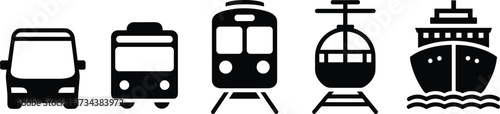 Public transport icons set, bus train ship helicopter vector, travel and transportation symbols, modern vehicle silhouettes, commuter design graphics