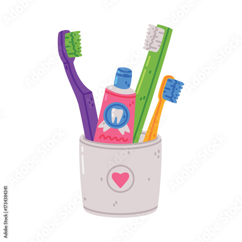 Brush and Toothpaste Tube as Oral Hygiene and Dental Object and Element Vector Illustration