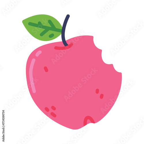 Whole Bitten Apple Fruit with Stem Vector Illustration