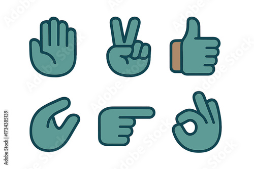 Comprehensive collection of diverse human hand gestures and communication symbols representing various interactions and expressions