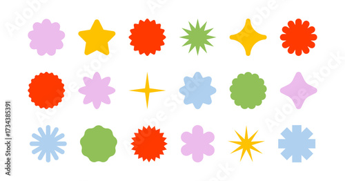 Starburst sticker badge. Star round label for pricing. Circle tag for promotional design