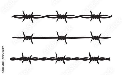 Barbed Wire Silhouette and Line Art Vector – Minimal Line Art Illustration of Fence Wire