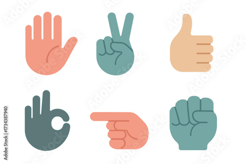 Diverse hand gestures and communication symbols for modern interface design and social media interaction