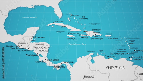 Map of Central America on blue background