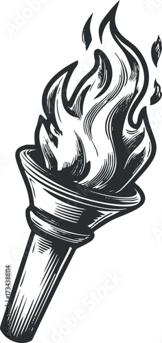 A detailed illustration of a torch with flames representing inspiration and courage..