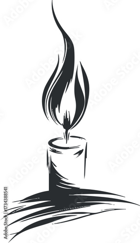 A minimalist sketch of a candle with a flickering flame representing warmth and tranquility..