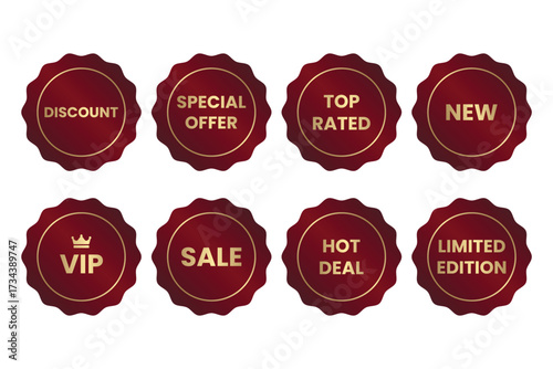 Elegant Promotional Badge Sticker Set with VIP, Exclusive, Sale, New, Best Quality, Top Rated Guaranteed Labels