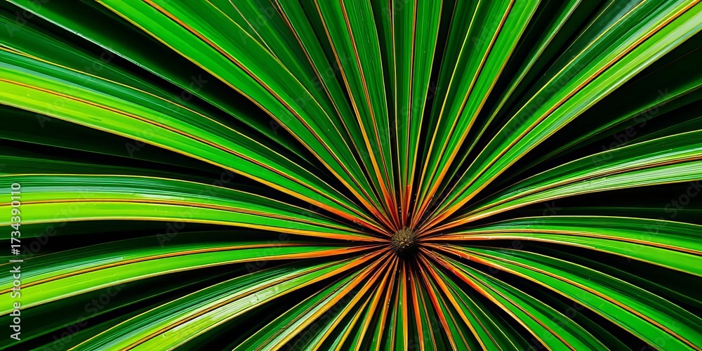 Obraz premium Close-up of vibrant green Chinese fan palm leaves, showing intricate texture, Asian, oriental
