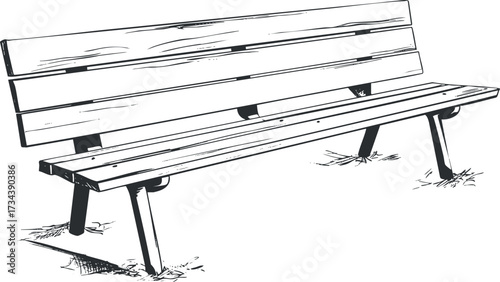 A simple sketch of a wooden bench designed for outdoor seating in parks or gardens..