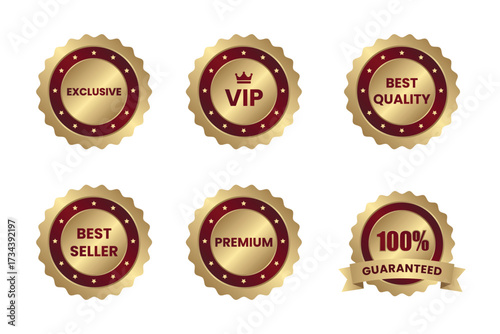 Luxury Promotional Badge Sticker Set Red with VIP, Premium, Exclusive, Best Seller, VIP, Best Quality, Top Rated Guaranteed Labels