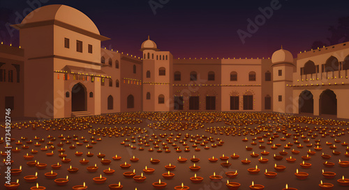Wallpaper Mural Diwali Celebration with Clay Lamps in a Traditional Middle Eastern City. Torontodigital.ca