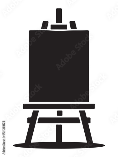 Black silhouette of an artist s easel with a canvas isolated on white background
