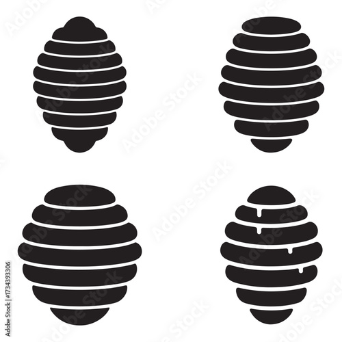 Collection of honeycomb hexagon shapes and patterns in silhouette isolated on white background