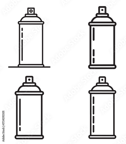 Set of spray paint can outlines in silhouette style isolated on white background