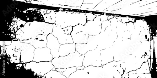 Illustrate abstract broken ground, with bold black cracks creating sharp geometric patterns across a white surface."