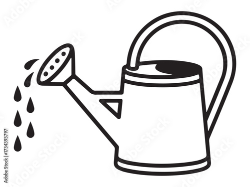 Outline silhouette of a watering can for gardening and watering plants isolated on white background