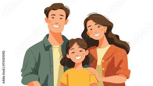 Family of Three in Movie Scene Vector Illustration