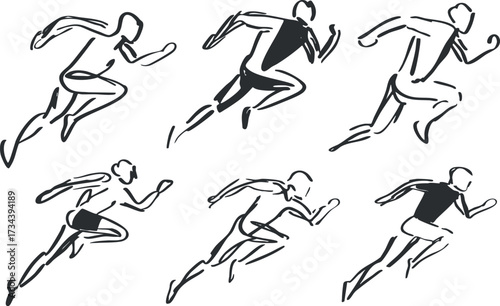 Dynamic illustrations of runners in various poses showcasing speed and athleticism..