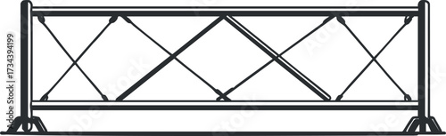 A simple illustration of a metal fence barrier design with crisscross pattern for safety..