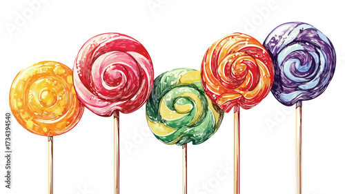 Vibrant Colorful Lollipops Group with One Blown, EPS Vector Image
