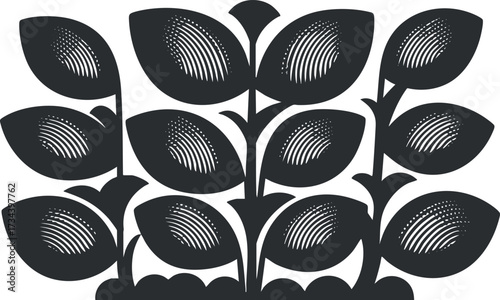 Stylized black and white leaves illustration showcasing a creative botanical design..