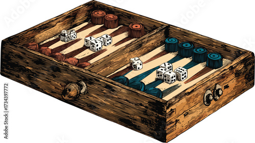 Backgammon Ancient Game Played with Dice Vector Illustration
