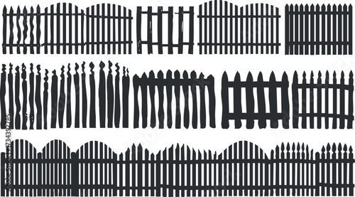 A collection of various fence silhouettes showcasing different styles and designs for decoration..