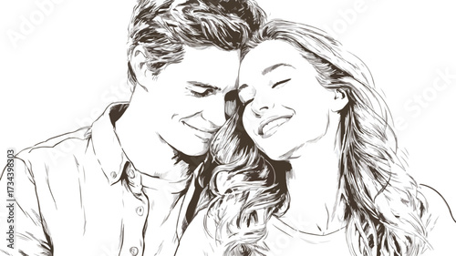 Joyful Young Couple Embracing and Smiling in Affectionate Moment