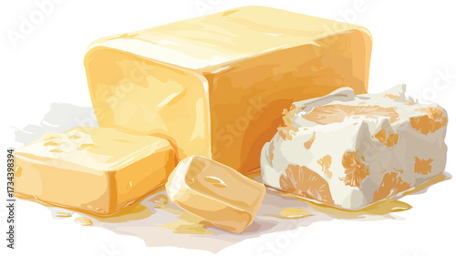 Fresh Butter and Margarine Pieces Displayed on Wooden Table