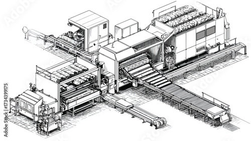Efficient Bread Machinery Production Industrial Process Illustration