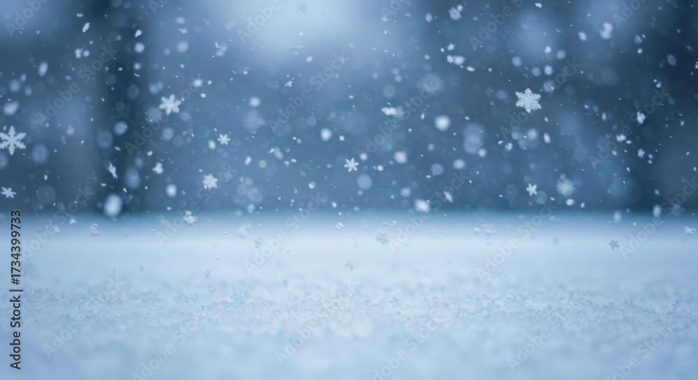 Naklejka premium Serene winter scene featuring gently falling snowflakes creating a peaceful atmosphere in nature