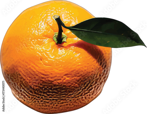 Orange fruit with a green leaf on a white background Keywords: orange, fruit, citrus, food