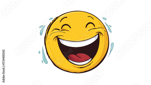 Cheerful Smiley Face Laughing Loudly to Tears Vector Illustration