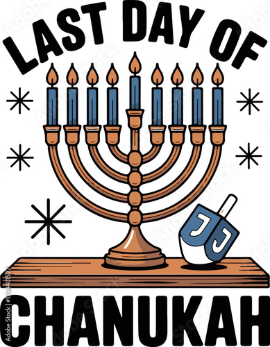 Last Day of Chanukah T-shirt design, Happy Hanukkah greeting card design template