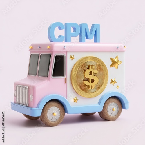 Pink and Blue Truck with CPM and Dollar Coin money