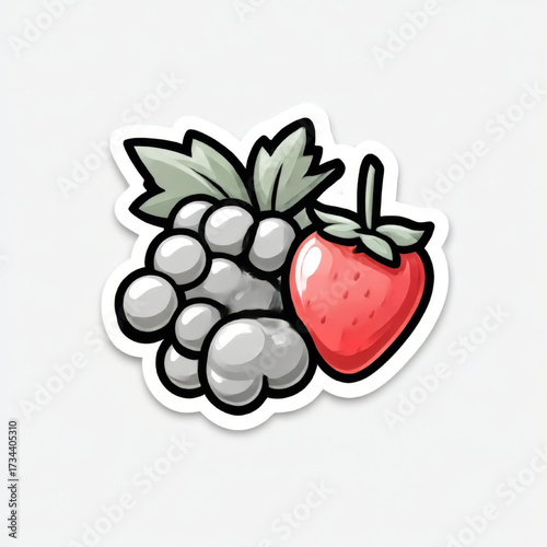 Cartoon fruit sticker, red and grey, representing fresh produce or healthy snacks with copy space

























Cartoon fruit sticker, red and gre
























